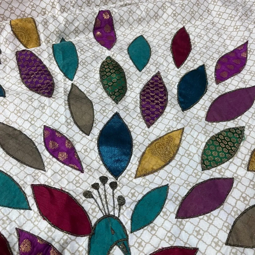 Pier 1 Imports Peacock Applique Cotton Shower Curtain‎ Boho Jewel Tone Vtg